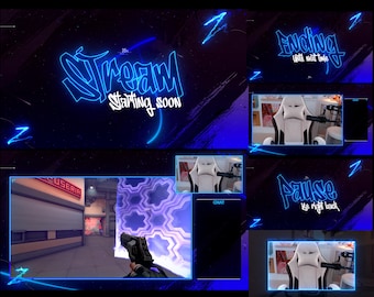 Blue Neon Galaxy Animated Stream Overlays: Twitch, YouTube, Kick (WEBM Format)