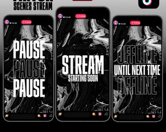 Dark Black White TIKTOK Streaming Overlay Pack - TIKTOK Live Studio - Animated Design