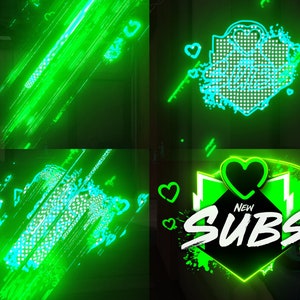 Animated Stream Alerts - Neon Green Style - Compatible Twitch - Kick  - WEBM Format
