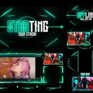 Stream Overlays Pack - Neon Aqua Style