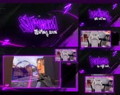Purple Neon Galaxy Animated Stream Overlays: Twitch, YouTube, Kick (WEBM Format)
