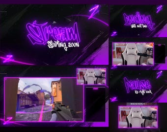 Purple Neon Galaxy Animated Stream Overlays: Twitch, YouTube, Kick (WEBM Format)