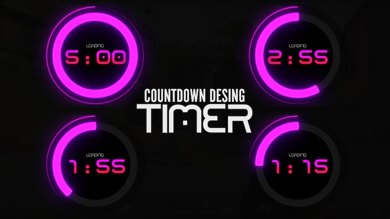 Peut inclure: Quatre compteurs &agrave; rebours num&eacute;riques roses et noirs avec le texte "COUNTDOWN DESING TIMER" au centre. Les compteurs affichent les temps suivants&nbsp;: 5&nbsp;:&nbsp;00, 2&nbsp;:&nbsp;55, 1&nbsp;:&nbsp;55 et 1&nbsp;:&nbsp;15.