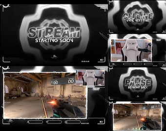 Animated Stream Overlay Pack, Black White Portal Style, Neon Purple Vortex (WEBM)