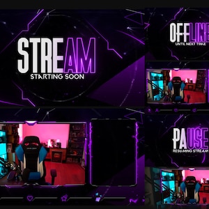 Animated Neon Purple Stream Overlays: WEBM Stream Pack