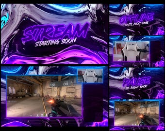 Animated Stream Overlay Package, Purple Ink Style, Twitch, YouTube, Kick (WEBM)