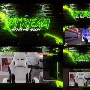 Overlays Stream Animated Classic neon Green Style Pack - Twitch, Youtube and Kick