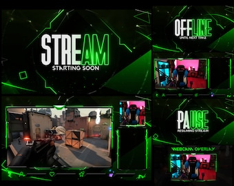 Animated Neon Green Style Stream Overlays Pack