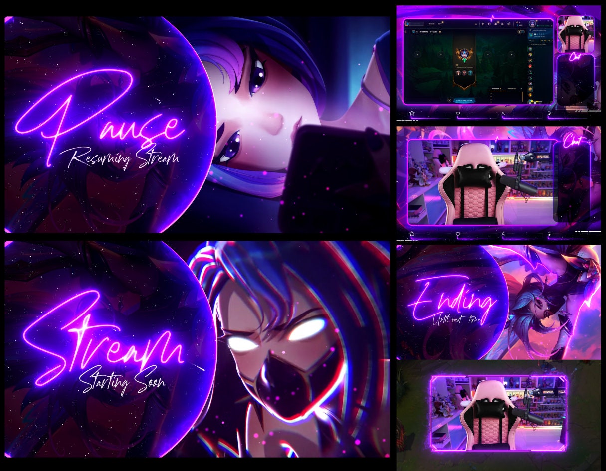 Overlays Stream Pack Animated / Neon Purple Style Compatible 