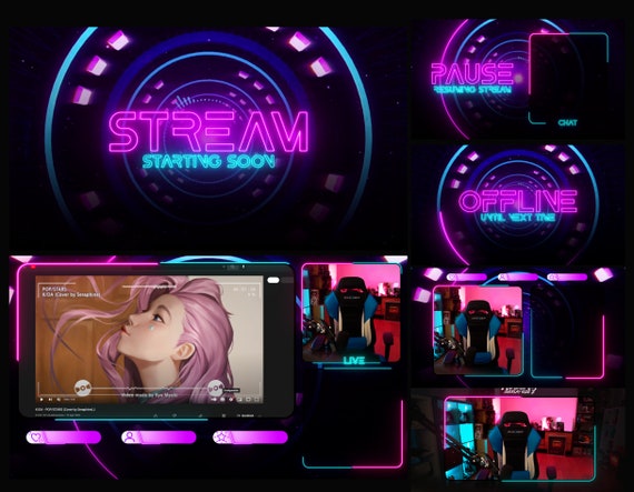 Animated Stream Overlay Pack / Neon Futuristic Style / Twitch 