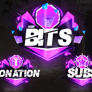 Neon Pixel Style Animated Stream Alerts Pack - Purple Color - Compatible Twitch - Kick  - WEBM Format