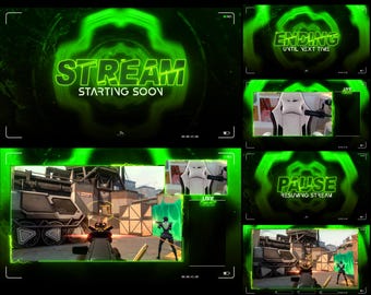 Animated Stream Overlay Pack, Green Portal Style, Twitch, YouTube (WEBM)