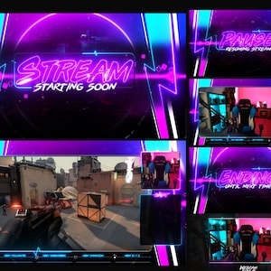 Overlays Stream Animated Neon Cian Magent style Pack - WEBM format
