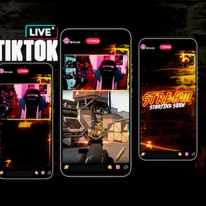 Pacote de sobreposição de streaming TIKTOK amarelo neon - Design animado para TikTok ao vivo