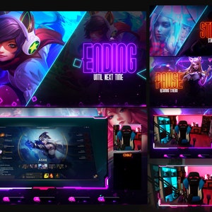 Stream Overlay Pack -  Ahri League of legends - Overlays Stream - Formato WEBM