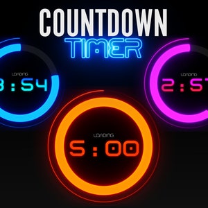 STREAM Countdown Timer for Twitch and Kick -  Neon light ring style Overlay Webm Format Animated