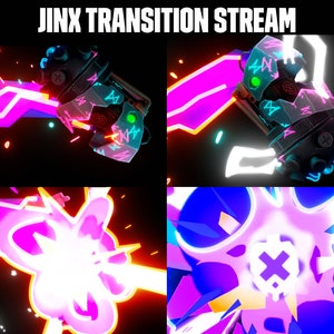 Può includere: Una serie di quattro immagini che mostrano un'animazione di transizione dell'arma di un personaggio dei cartoni animati. L'arma è una grande pistola nera e argentata con un bagliore rosa e blu. L'animazione mostra l'arma che si trasforma da una pistola in un grande teschio rosa e blu con una croce bianca al centro.