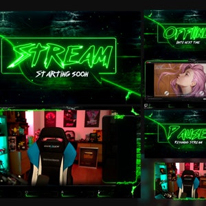 Overlays Stream Animated Classic neon Green Style Pack - WEBM format