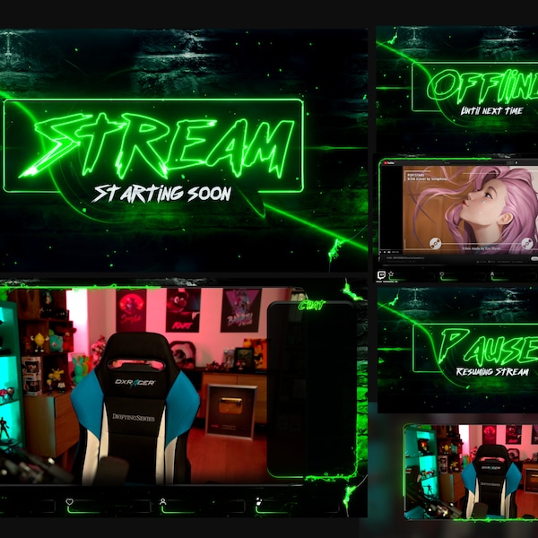 Overlays Stream Animated Classic neon Green Style Pack - formato WEBM