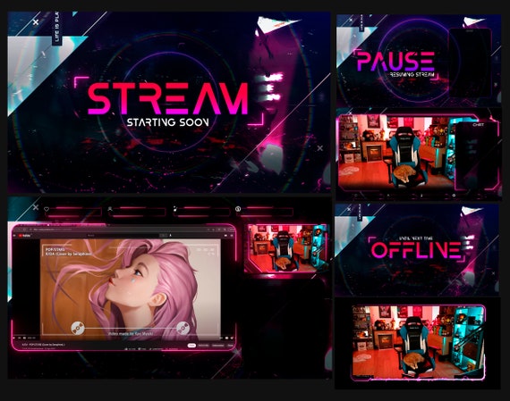 Overlays Stream Pack Animated / Neon Purple Style Compatible 