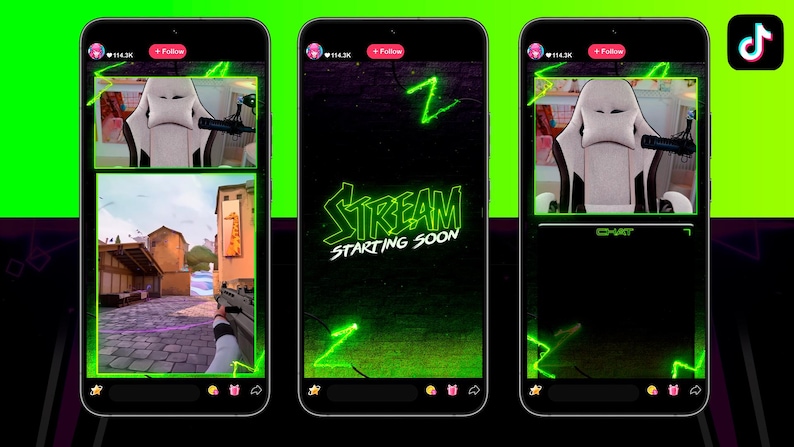 Neon Green TIKTOK Streaming Overlay Pack - Tiktok Live Animated Design image 2