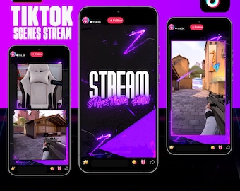Paquete de animaciones de transmisión en vivo de neón morado: superposiciones para TikTok Live