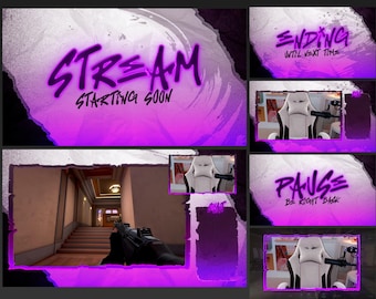 Purple Stream Overlays Pack: Animated Scenes for Twitch, YouTube, Kick