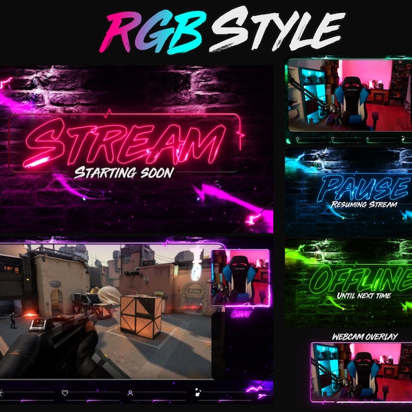 RGB style Stream overlays pack - RGB Animation