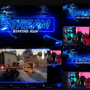 Overlays Stream Animated Neon Blue style  Pack - WEBM format