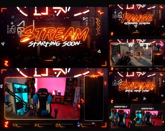Animated Stream Overlays Pack - Yellow Futuristic Neon Style