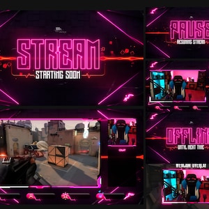 Pack Overlays Streams Animiert - Neon Magenta Style - Twitch HD Qualitäts webm Format