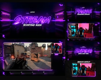 Overlays Stream Animated Neon Purple -  Style Neon Future - WEBM format