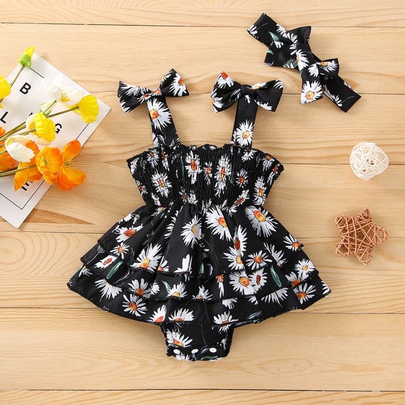 Cotton Baby Girl Daisy Black Romper Set 