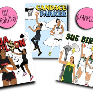 WNBA Coloring Pages, Sue Bird, Breanna Stewart, A'ja Wilson, Candace