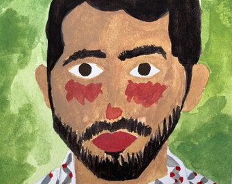 Custom Gouache Portrait, Gouache Portrait, Gouache Painting, Painted Portrait, Custom Painting, Self Portrait