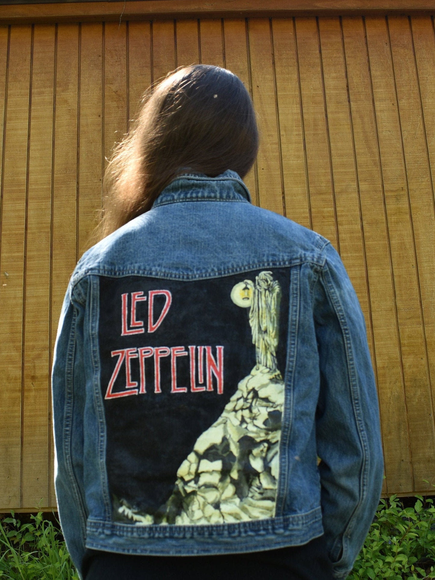 Hand Painted Led Zeppelin Upcycled Denim Jacket Etsy