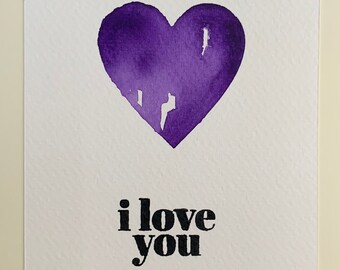 Anniversary card, Valentine's card, I love you card, love you card, hand painted card, watercolour card, hand painted greeting card
