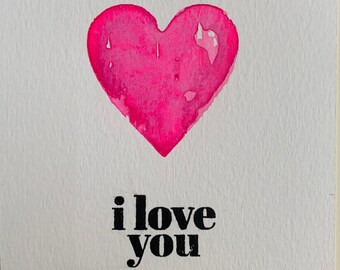 Anniversary card, Valentine's card, I love you card, love you card, hand painted card, watercolour card, hand painted greeting card