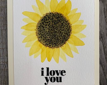 Anniversary card, Valentine's card, I love you card, love you card, hand painted card, watercolour card, hand painted greeting card