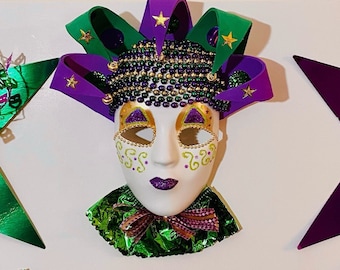 Mardi Gras Decorative Mask - Purple Green Jester