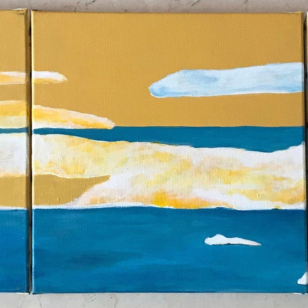 Triptyque toile acrylique décorative  Soleil de minuit pays du grand nord