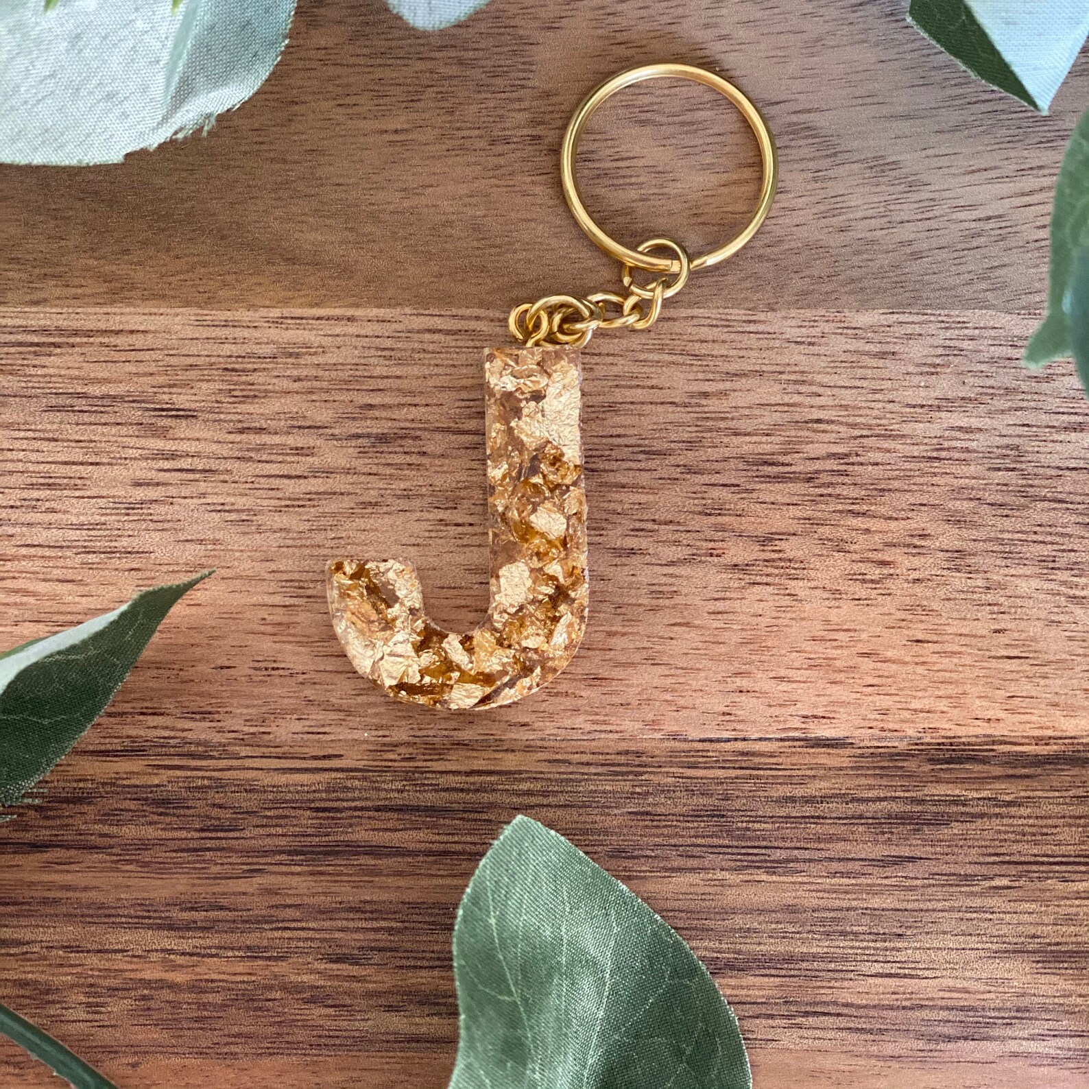 Clear & Gold with Gold Leaf Resin Letter Keychain | Etsy