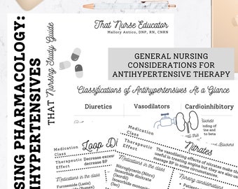 Antihypertensive Nursing Pharmacology That Nursing Study Guide: Printable Cheat Sheet for Nurses & Nursing Students Flash cards memory rn