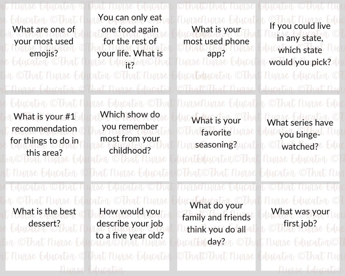 Ice Breaker Question Cards for First Day or Introducing Groups of