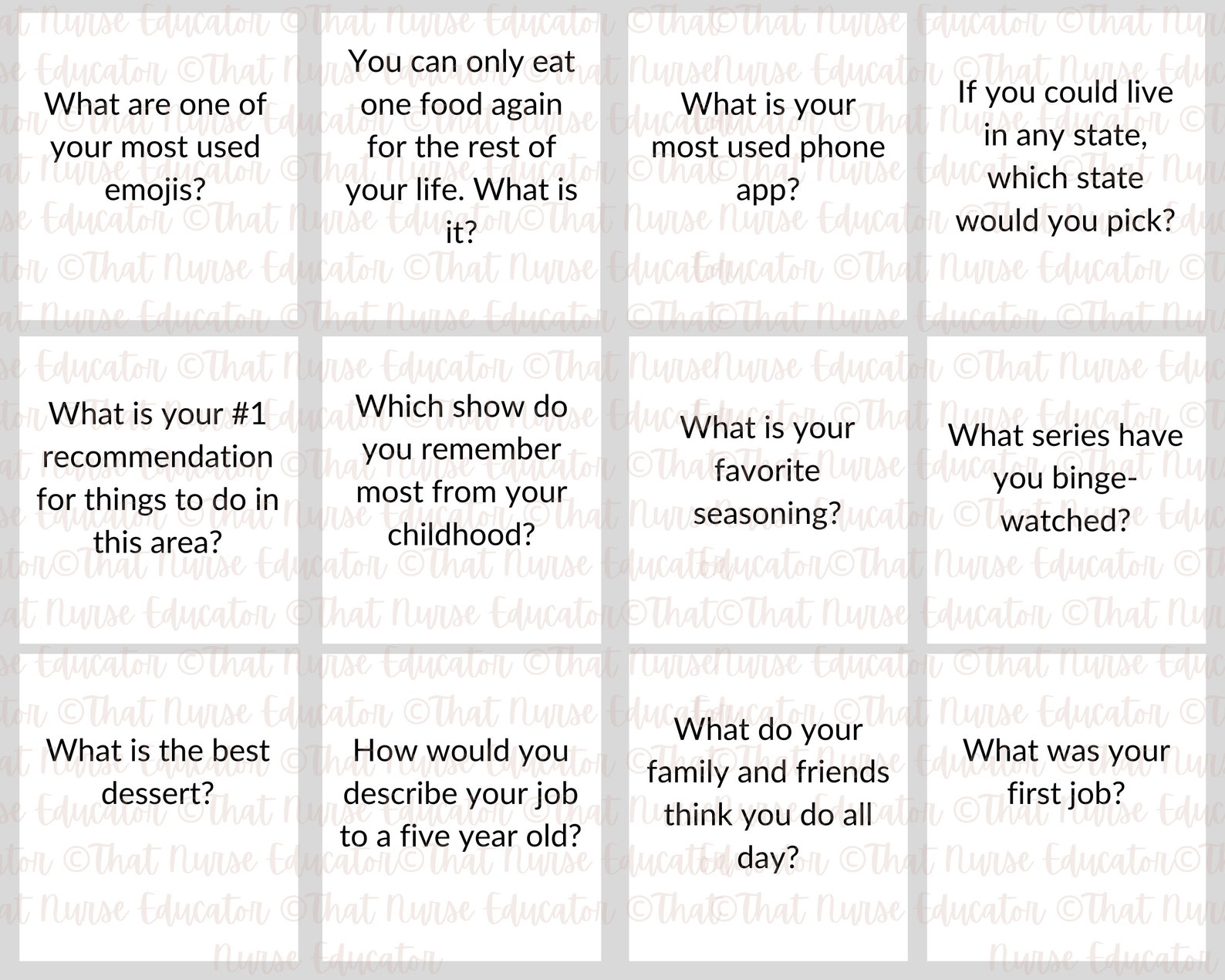 Ice Breaker Question Cards for First Day or Introducing Groups of ...