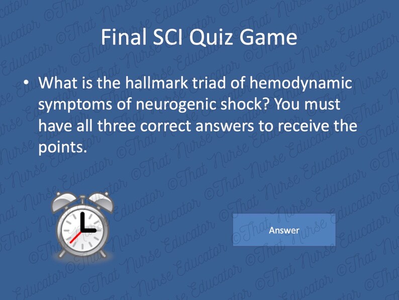 Spinal Cord Injury Quiz Game Similar to Jeopardy for Nursing Students