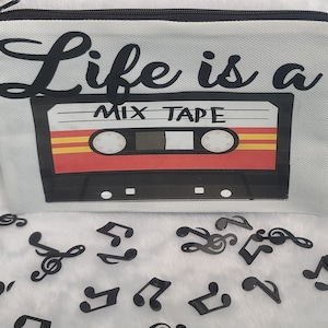 Life is a mixtape zippered, canvas cosmetic bag