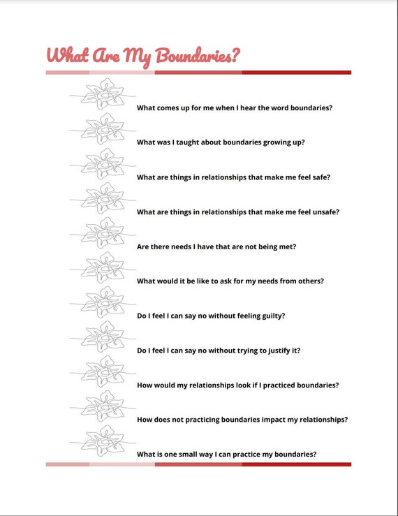 Printable Boundary Exploration Therapist Boundaries Client Etsy