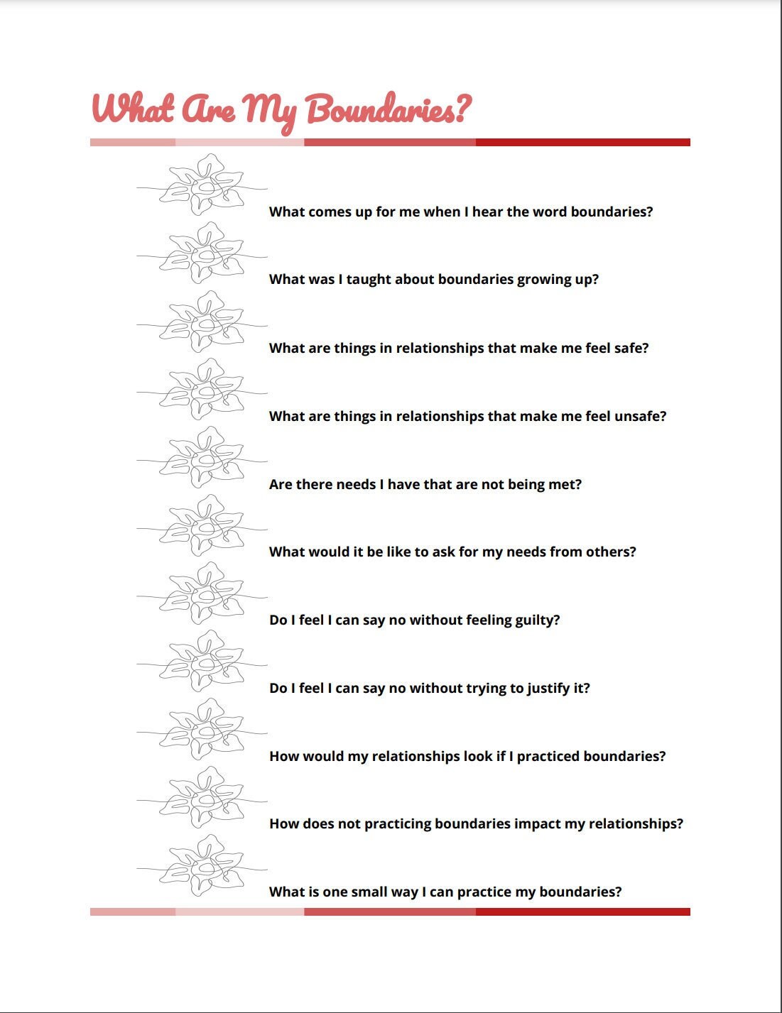 Printable Boundary Exploration Therapist Boundaries Client Boundaries