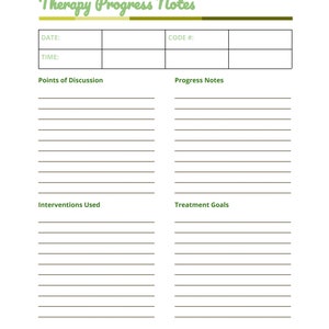 Printable Therapy Progress Notes for Therapists, Therapist Planning ...